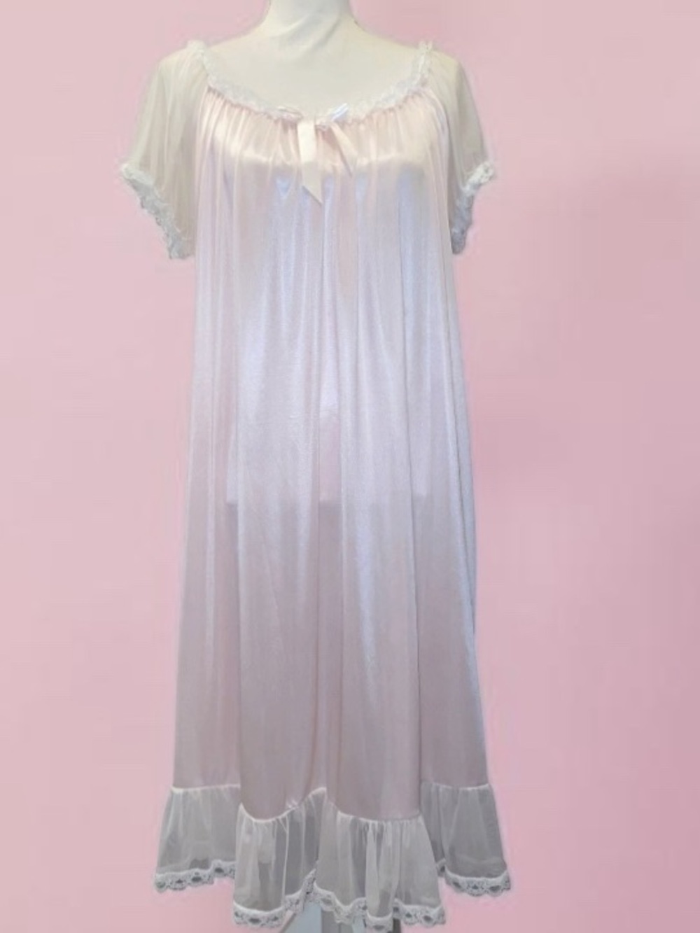 PRINCESS Peignoir Vintage Style Chiffon & Lace Nightgown in Pale Pink Size XL